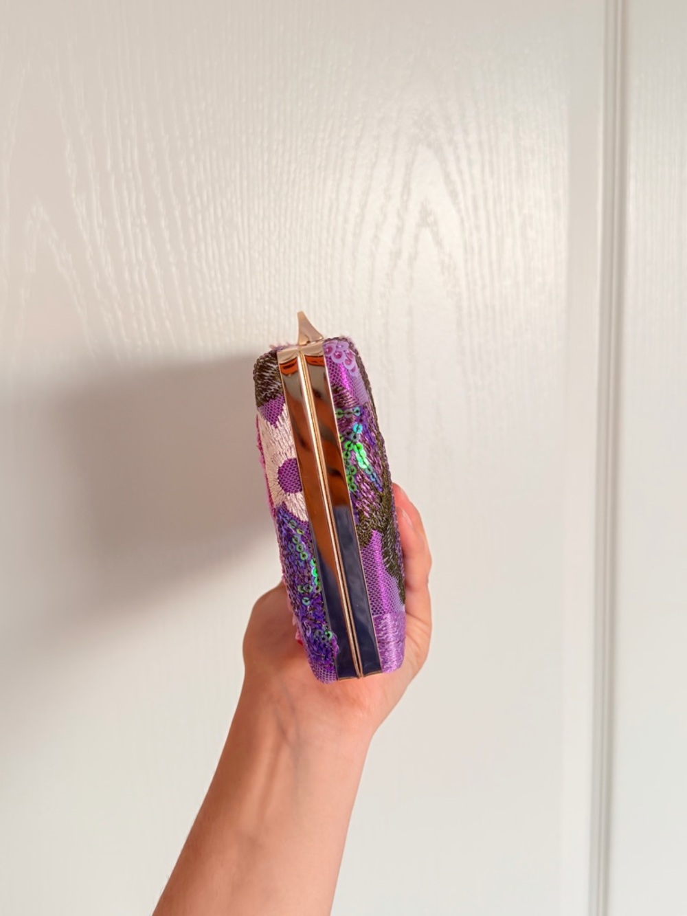 ASOS Purple Embroidered Sequin Floral Clutch - Picture 4 of 5